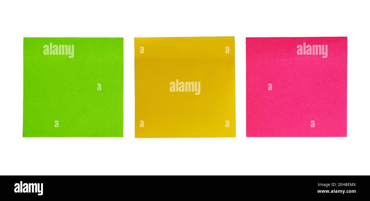 Paper colorful. Colourful Paper isolated on white. Bblank sticky notes.  Memo stick or post note Stock Photo