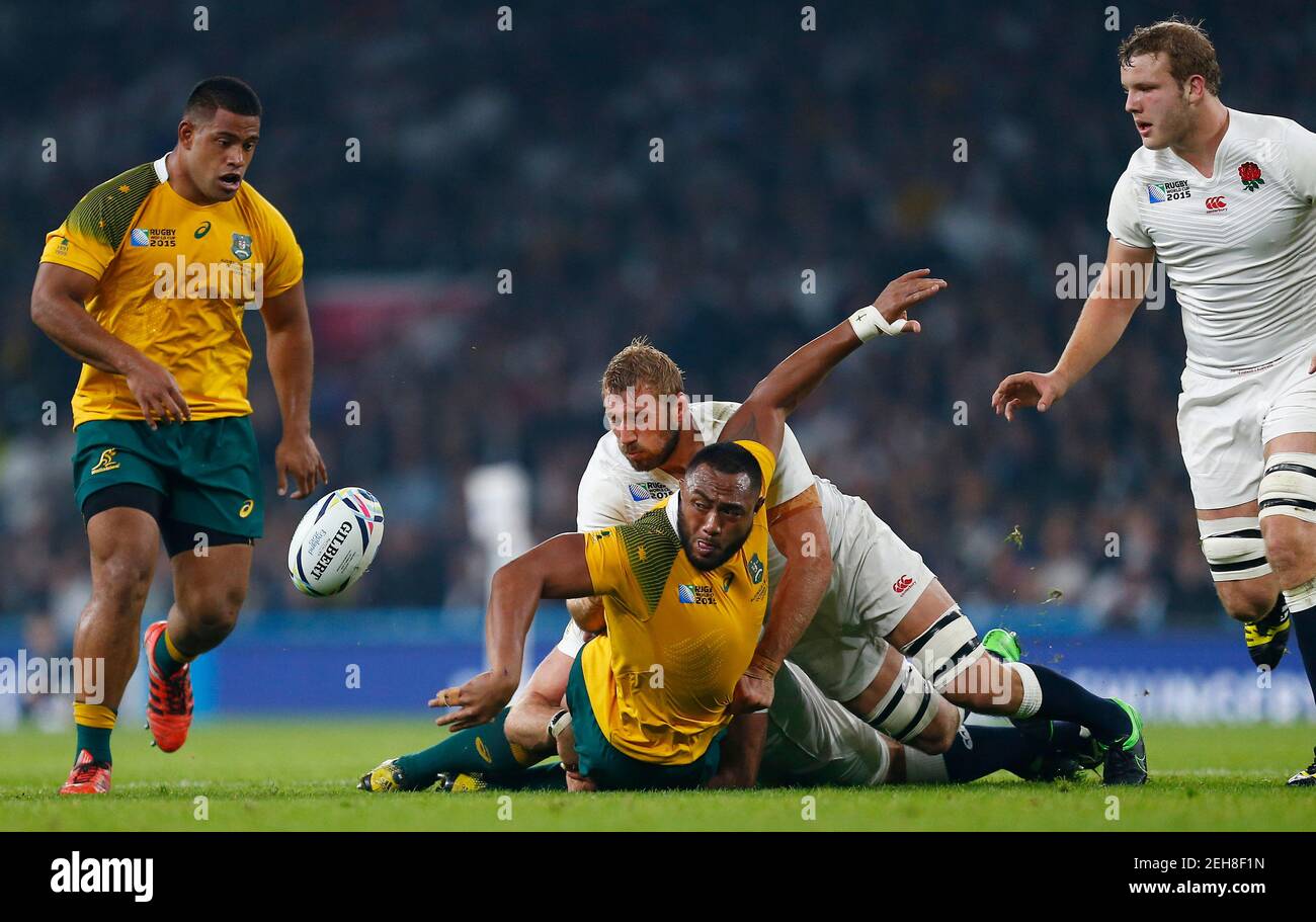 Rugby Union - England v Australia - IRB Rugby World Cup 2015 Pool A - Twickenham Stadium, London, England - 3/10/15  Australia's Sekope Kepu in action with England's Chris Robshaw  Reuters / Andrew Winning  Livepic Stock Photo
