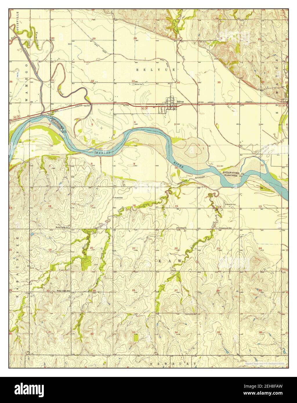 Belvue, Kansas, map 1953, 124000, United States of America by Timeless