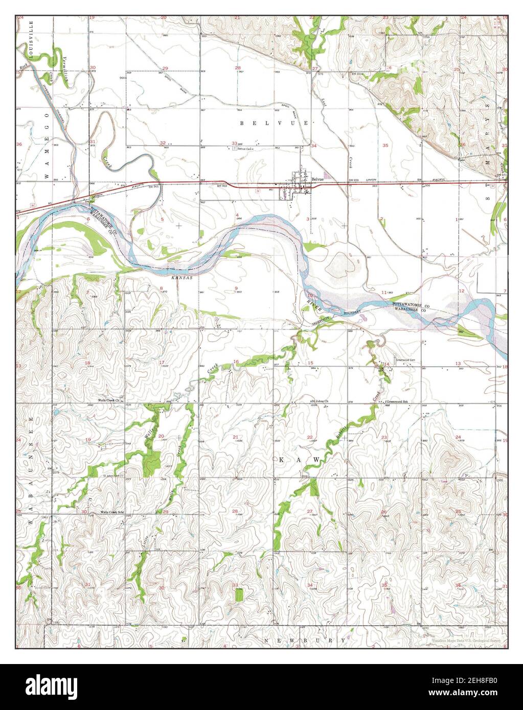 Belvue, Kansas, map 1953, 124000, United States of America by Timeless