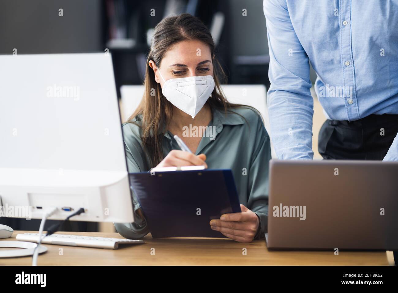 Business People Social Distancing Wearing Covid Face Mask Stock Photo ...