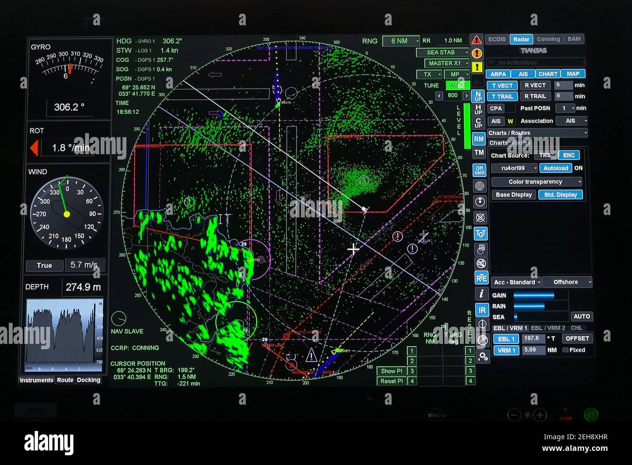 Ship control panel. a Navigational devices and echolocation and radar monitors Stock Photo Alamy