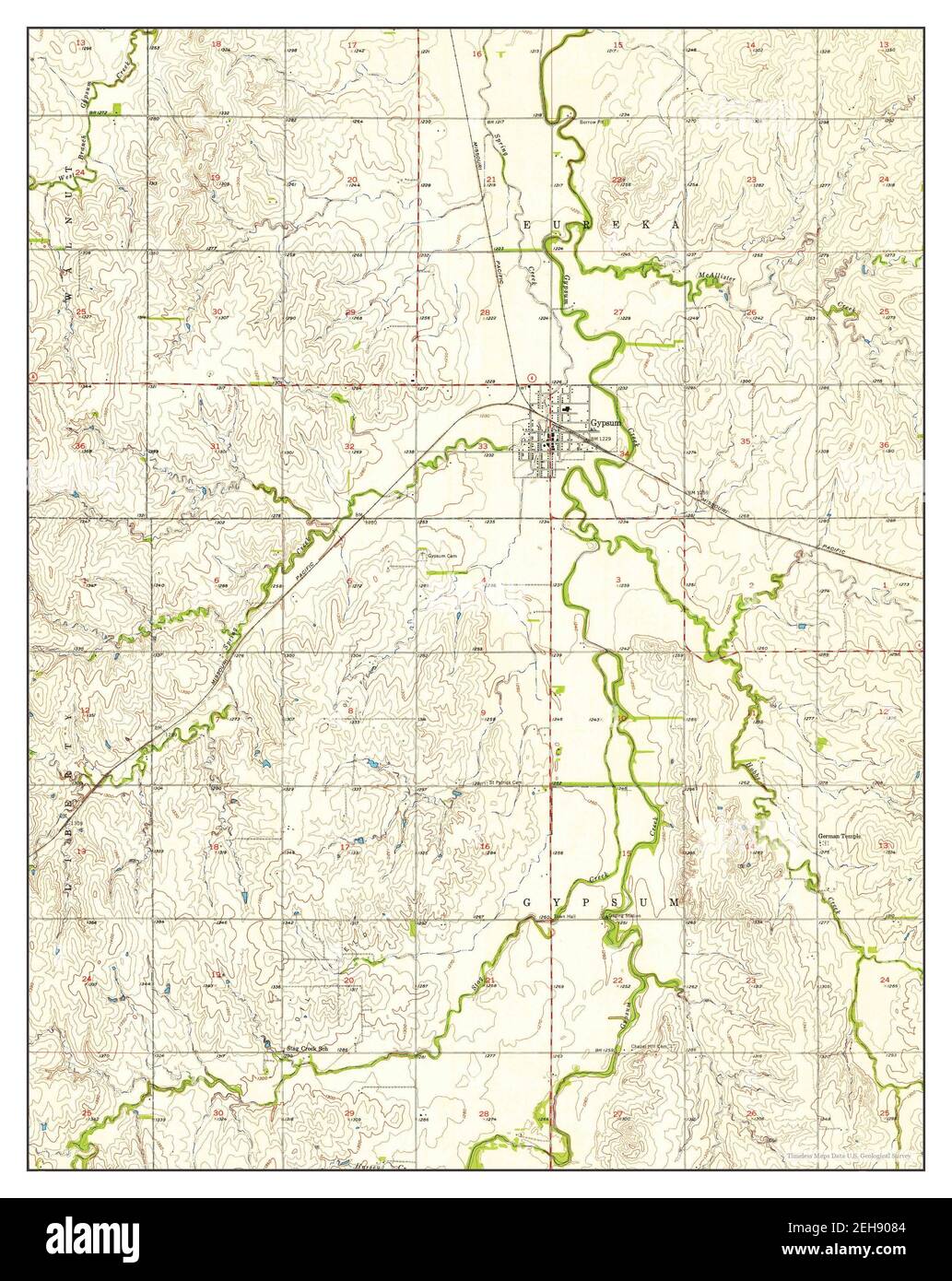 Gypsum, Kansas, map 1955, 124000, United States of America by Timeless