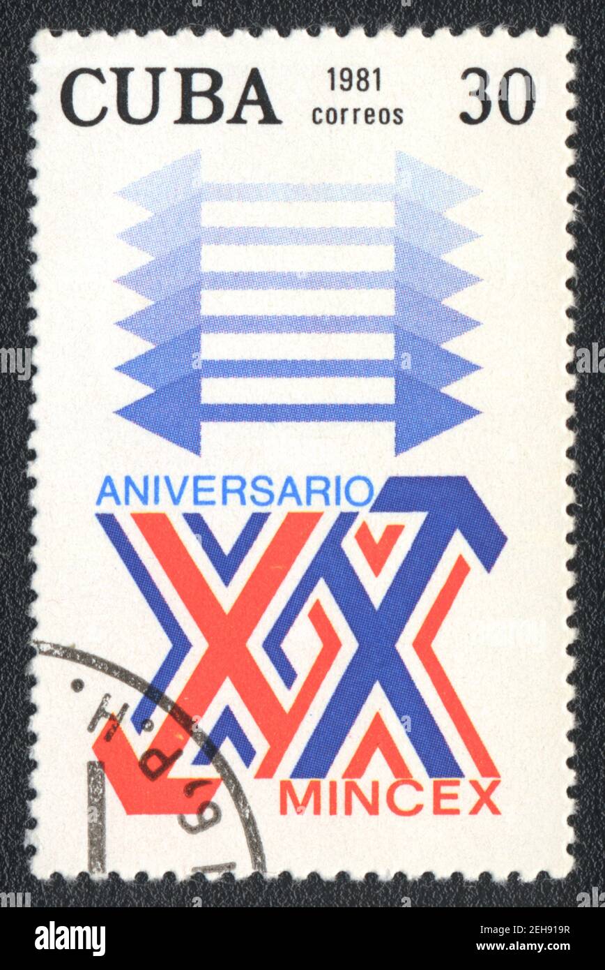 Postage stamp XX anniversary of Mincex (Foreign Trade Ministry of Cuba) , Cuba, 1981 Stock Photo