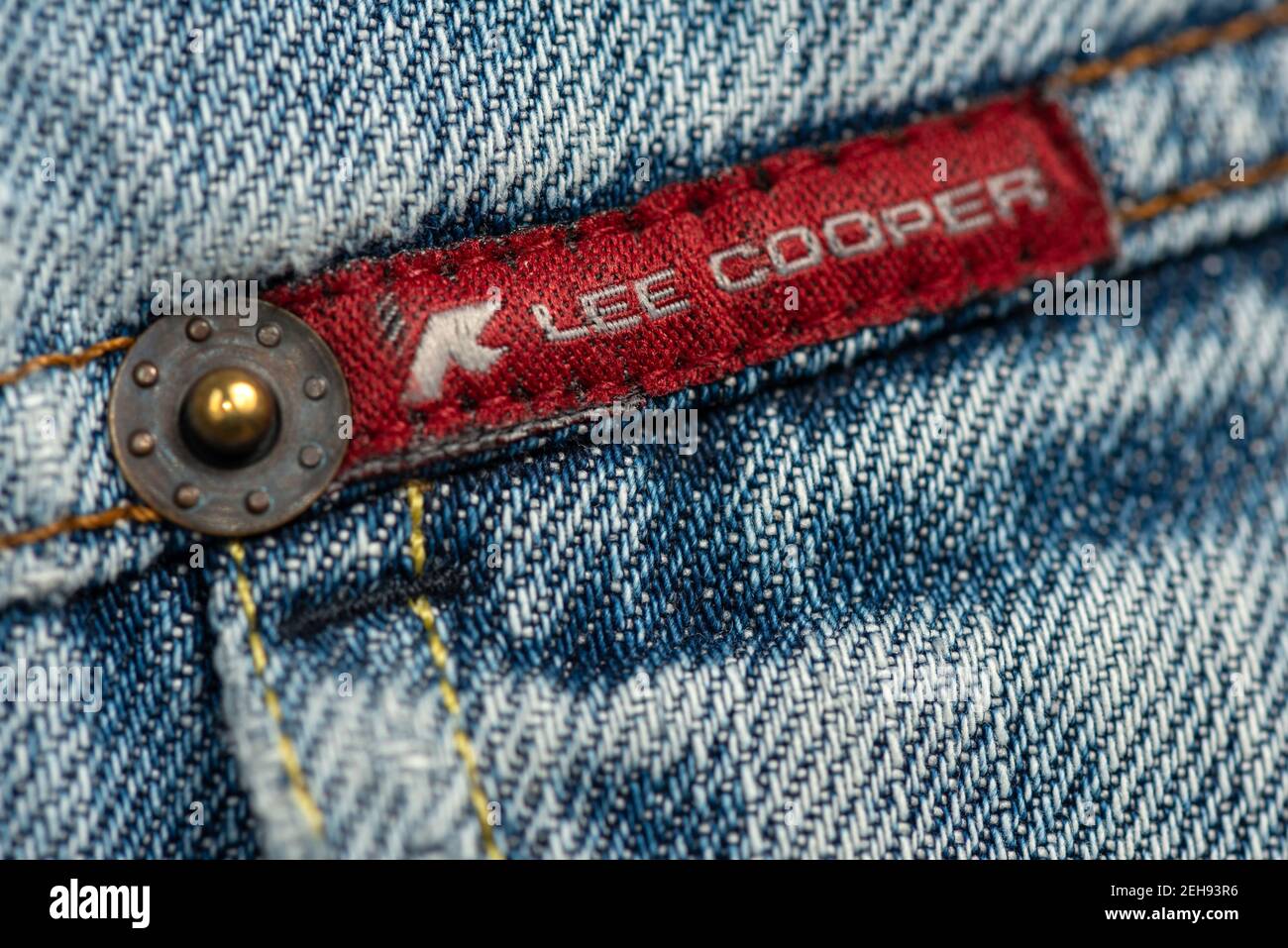 Lee Cooper red tag denim close up detail Stock Photo - Alamy