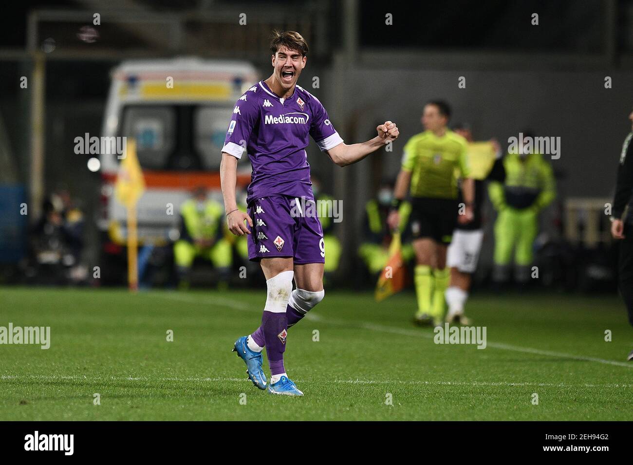 Florence, Italy. 21st Mar, 2021. Dusan Vlahovic (ACF Fiorentina) during ACF  Fiorentina vs AC Milan, Italian football Serie A match in Florence, Italy,  March 21 2021 Credit: Independent Photo Agency/Alamy Live News