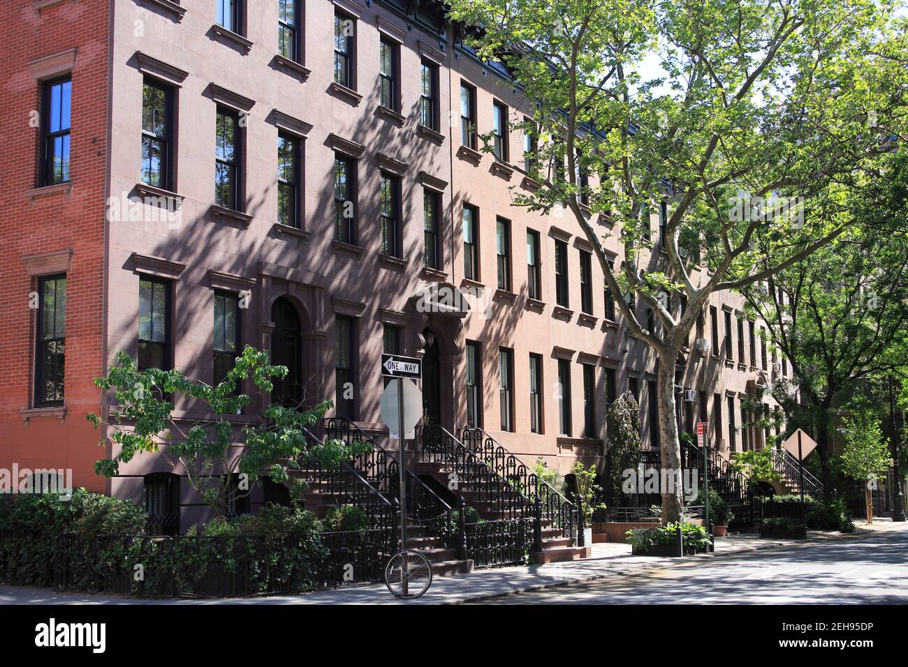 Brownstones, West Village. Greenwich Village, Manahattan New York City, USA Stock Photo