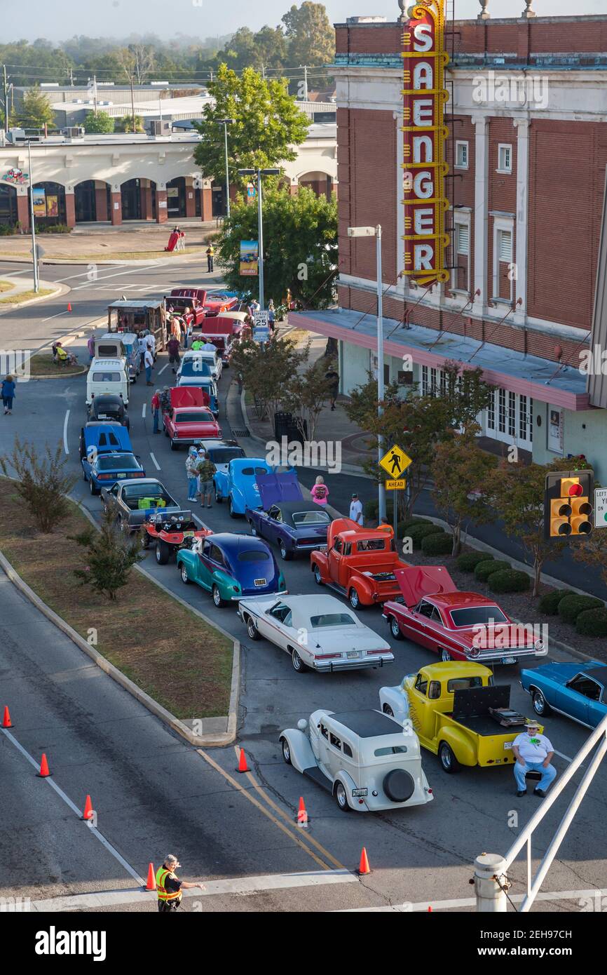 Classic cars line the streets of downtown Biloxi Mississippi during the