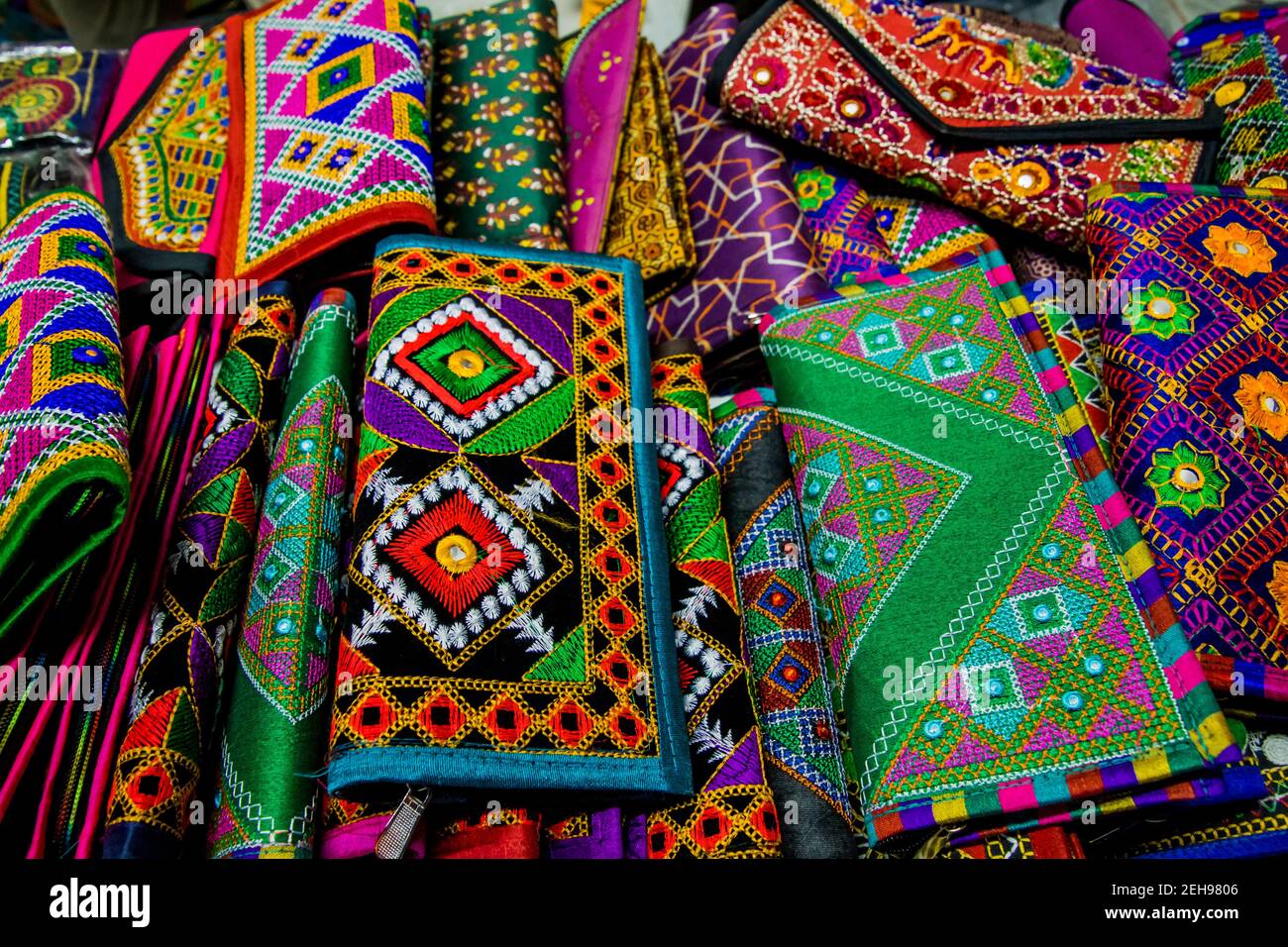 An array of Indian handicrafts on display Stock Photo