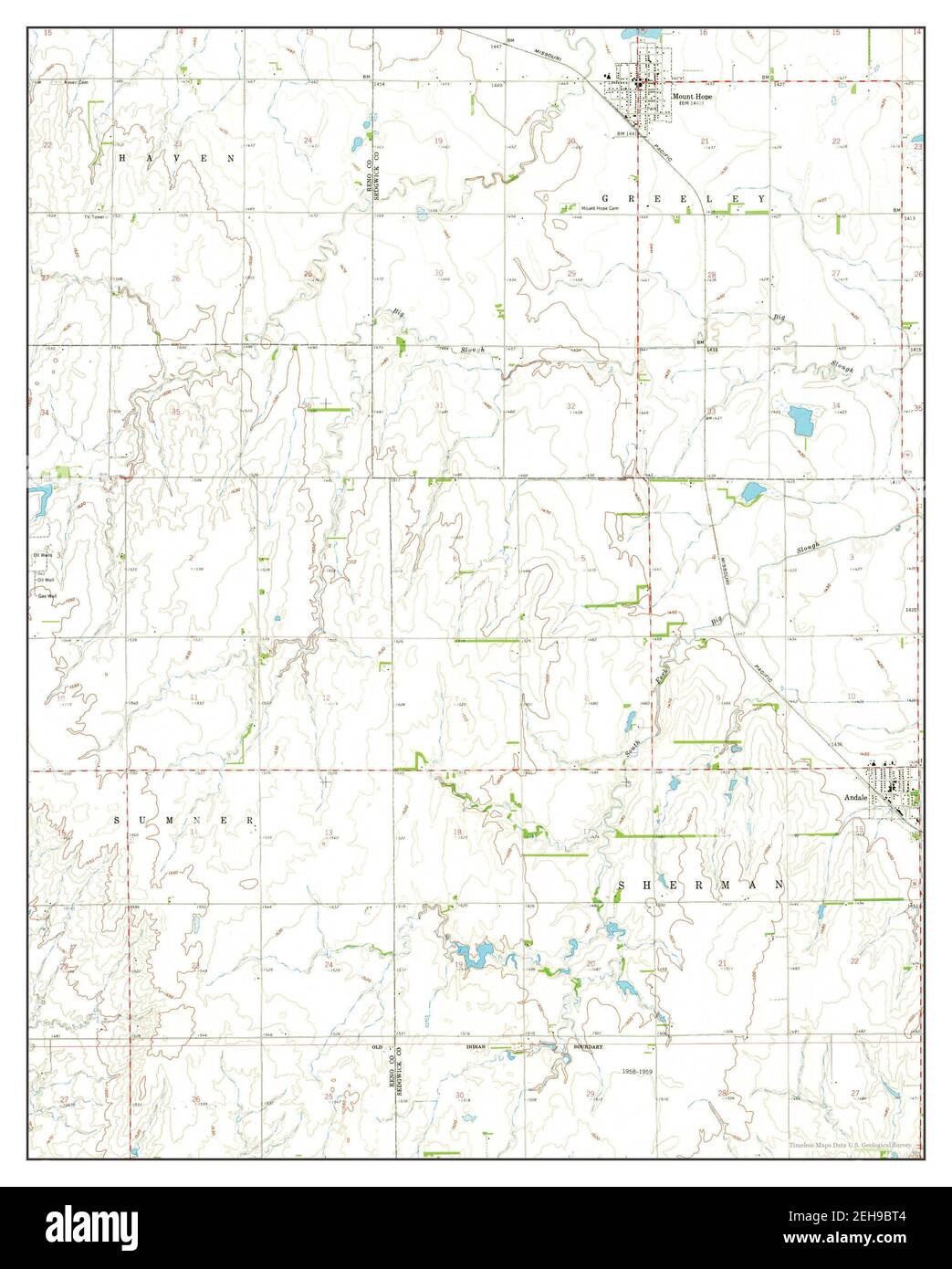 Mount Hope, Kansas, map 1959, 124000, United States of America by
