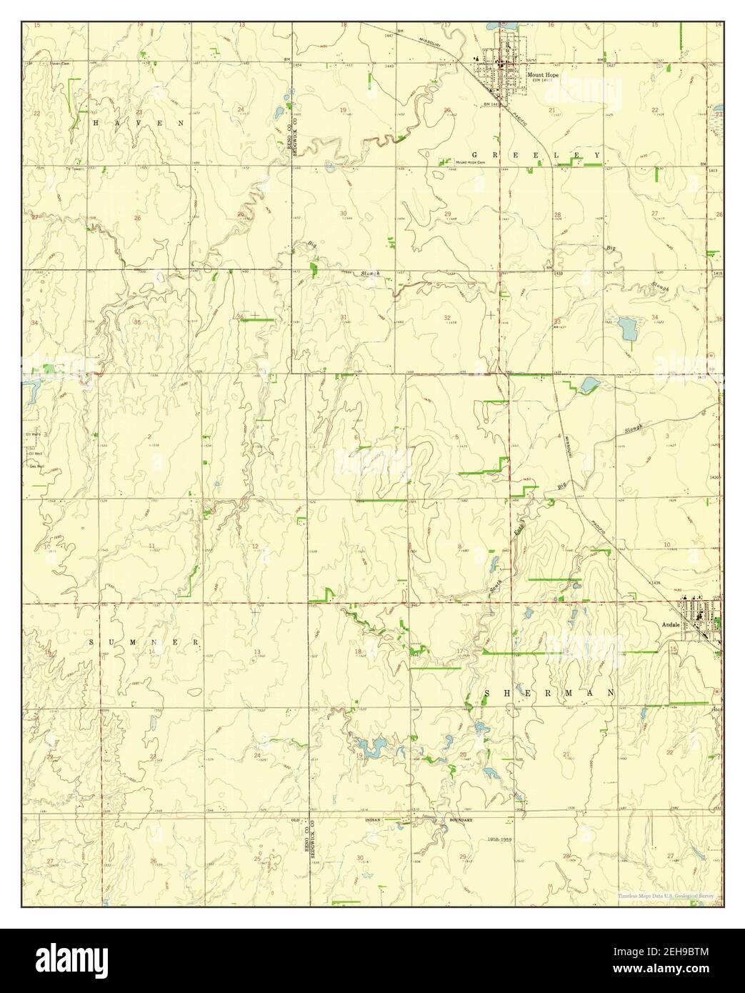 Mount Hope, Kansas, map 1959, 124000, United States of America by Timeless Maps, data U.S