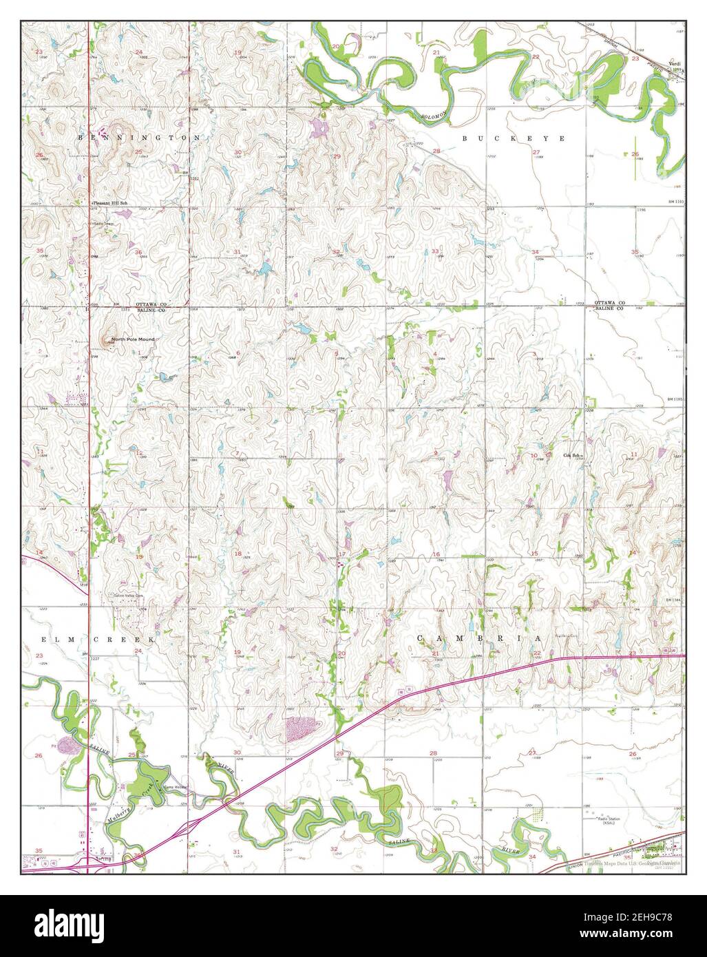 New Cambria, Kansas, map 1955, 124000, United States of America by
