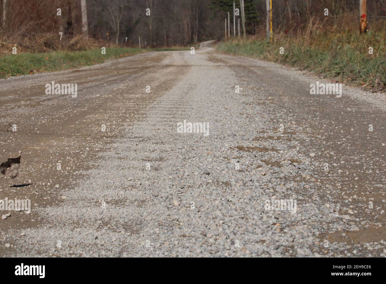 Straight stretch of country gravel road, in Amish area Stock Photo
