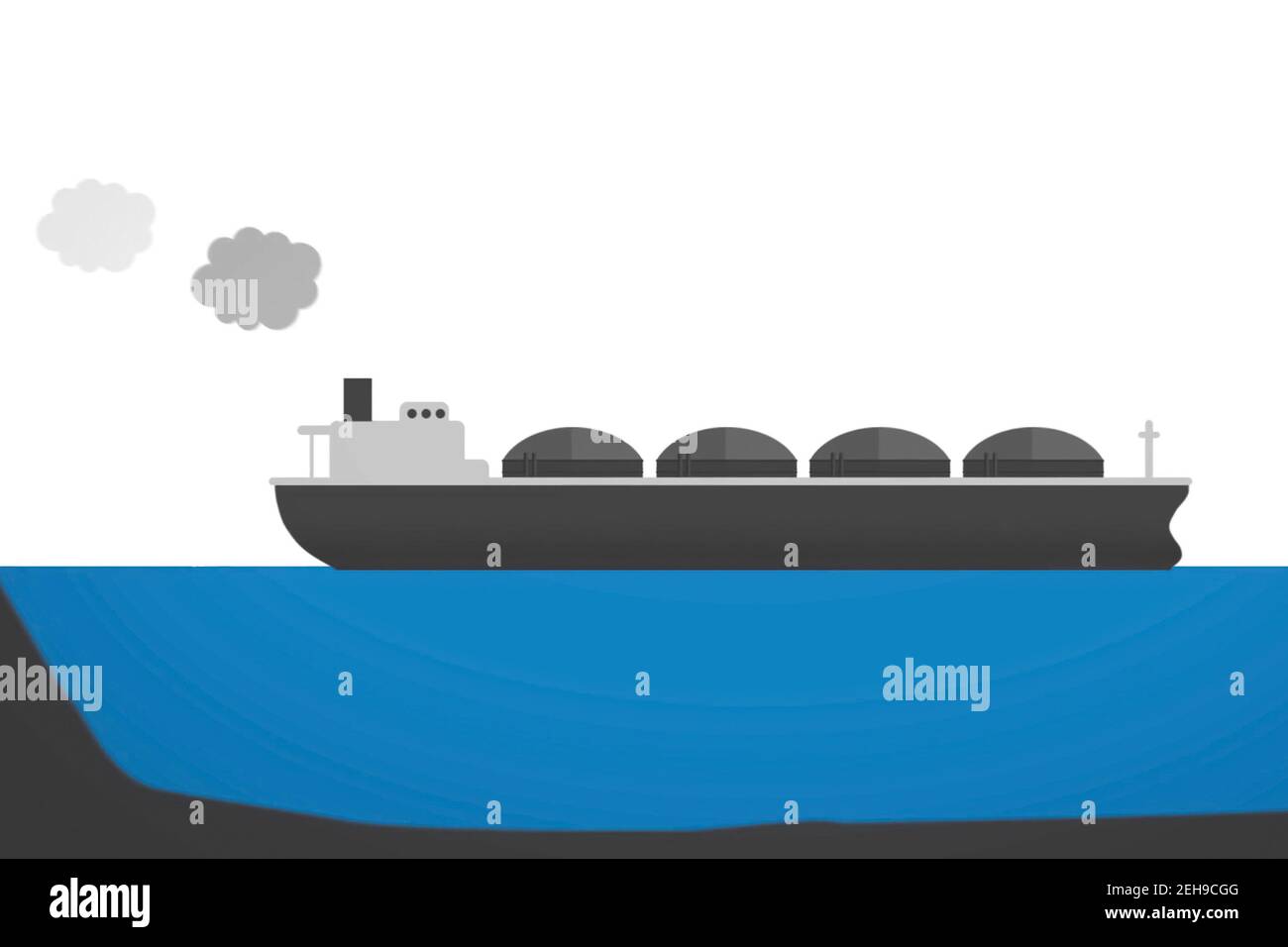 Transportation of liquefied gas on a tanker. Illustration of the hydrocarbon transportation scheme. Stock Photo