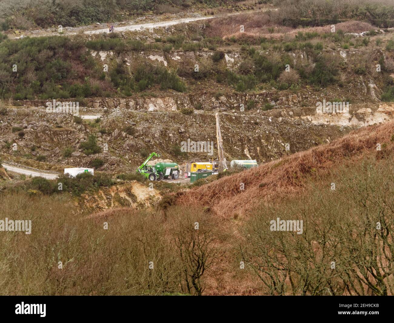 St Dennis and Nanpean, Lithium extraction at Treleavour Downs. The Project is underway with a diamond core drilling test rig. Cornish Lithium are on c Stock Photo