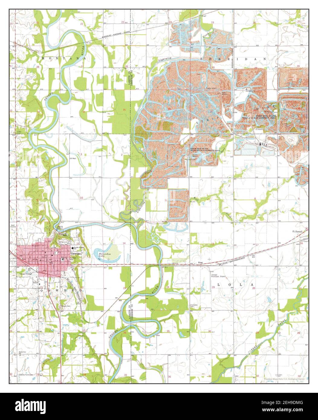 Oswego, Kansas, map 1974, 124000, United States of America by Timeless