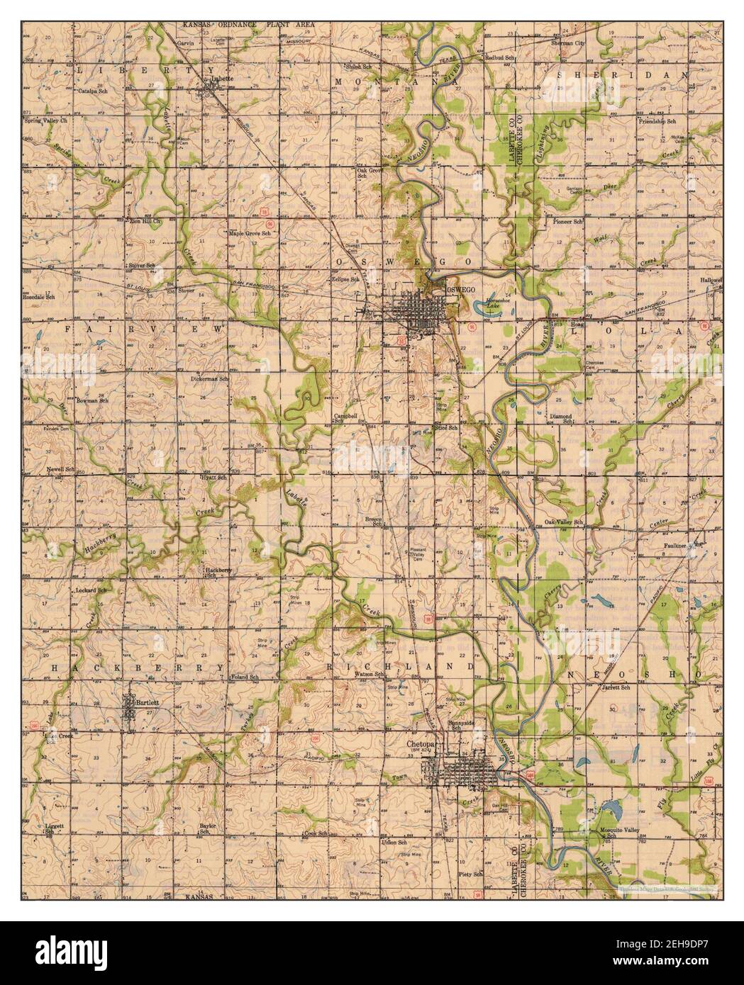 Oswego, Kansas, map 1948, 162500, United States of America by Timeless