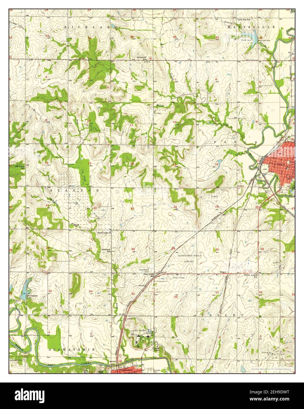 Paola West, Kansas, map 1957, 1:24000, United States of America by Timeless Maps, data U.S. Geological Survey Stock Photo