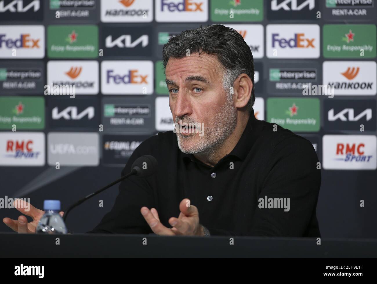 Coach of Lille OSC Christophe Galtier answers to the media during the post-match press conference following the UEFA Europa Leag / LM Stock Photo