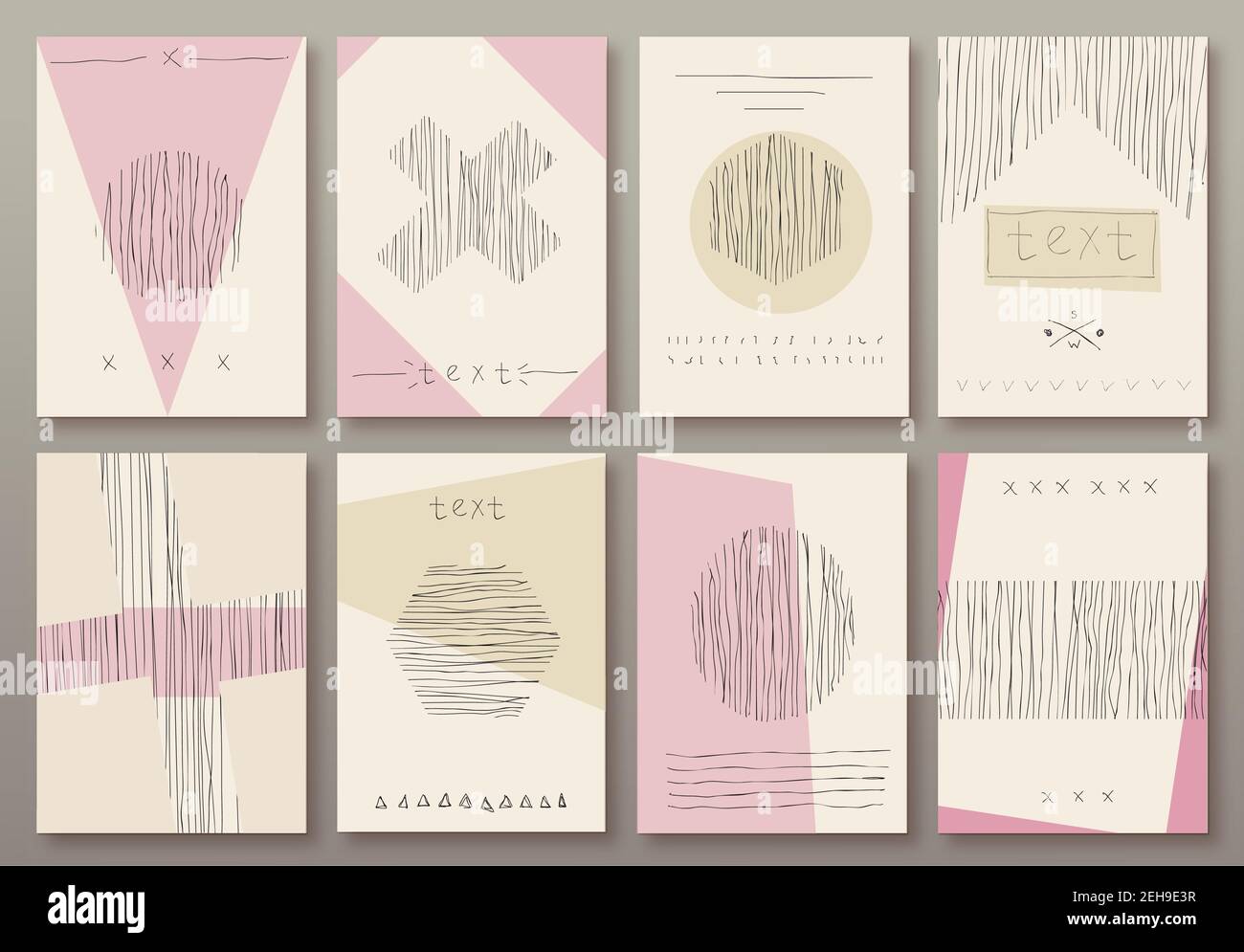 set of cards with hand drawn textures vector template background Stock ...