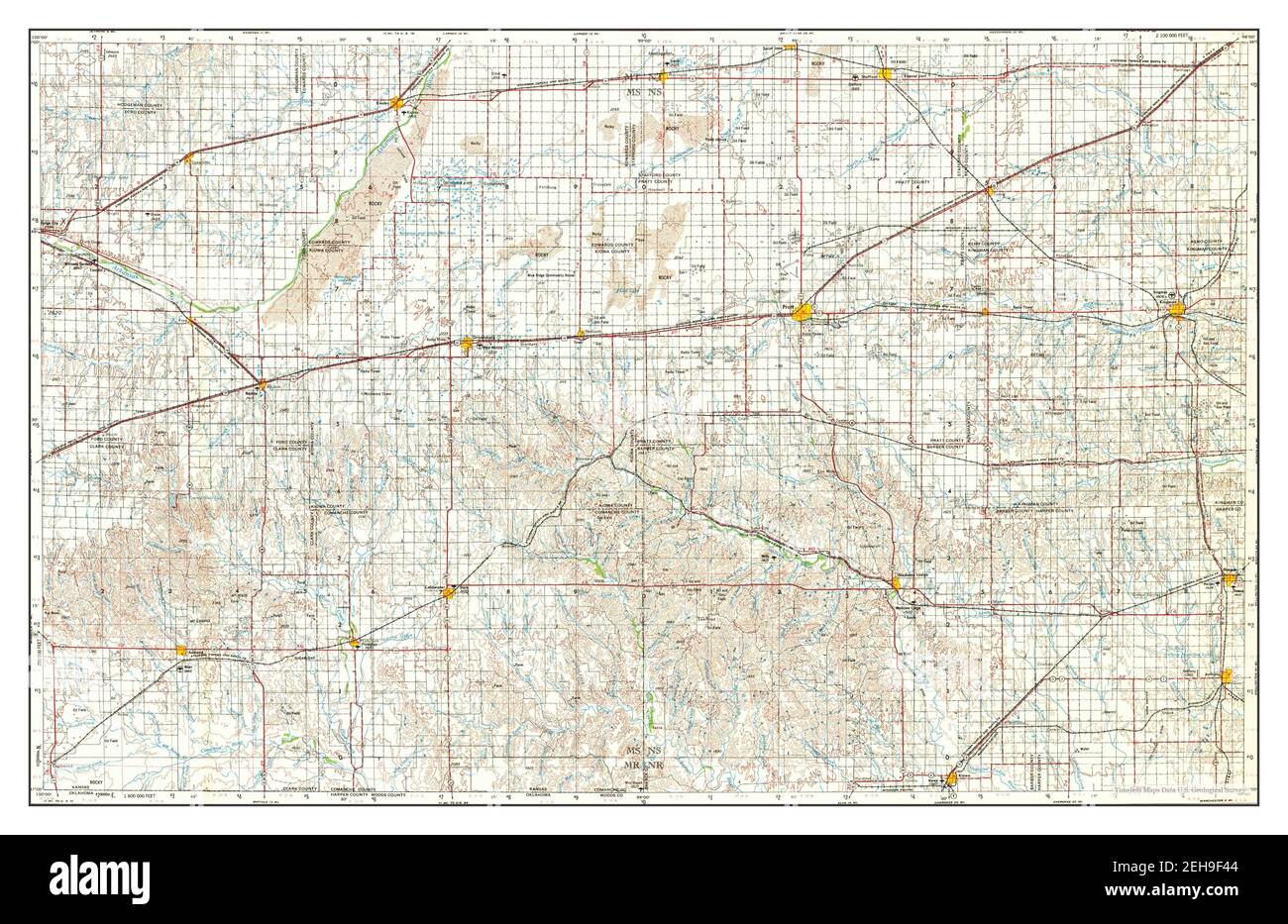 Pratt, Kansas, map 1955, 1:250000, United States of America by Timeless Maps, data U.S. Geological Survey Stock Photo