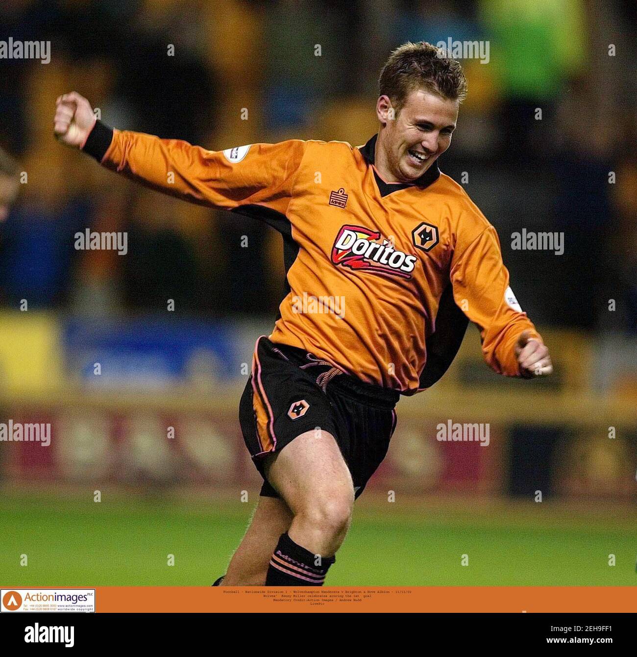 Football - Nationwide Division 1 - Wolverhampton Wanderers v Brighton & Hove Albion - 11/11/02  Wolves'  Kenny Miller celebrates scoring the 1st  goal  Mandatory Credit:Action Images / Andrew Budd  LivePic Stock Photo