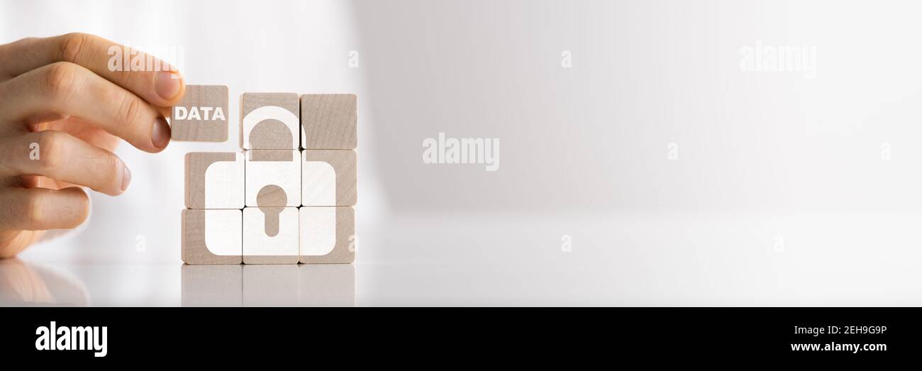 Your Online Privacy And Data Protection. Person Blocks Data Stock Photo