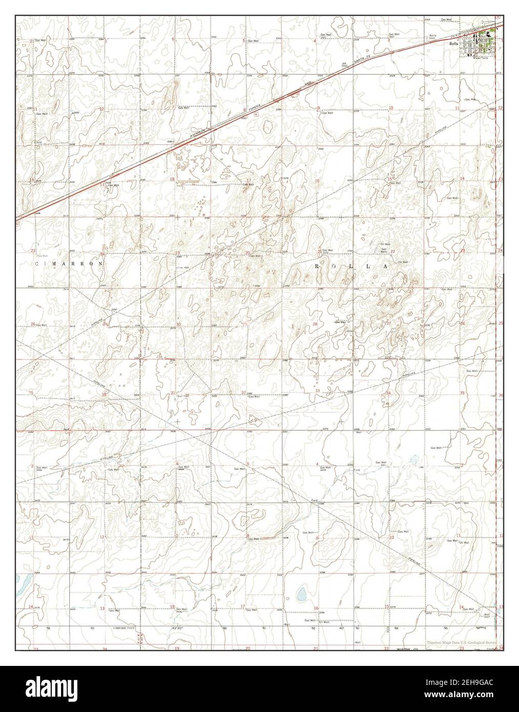 Rolla, Kansas, map 1974, 124000, United States of America by Timeless