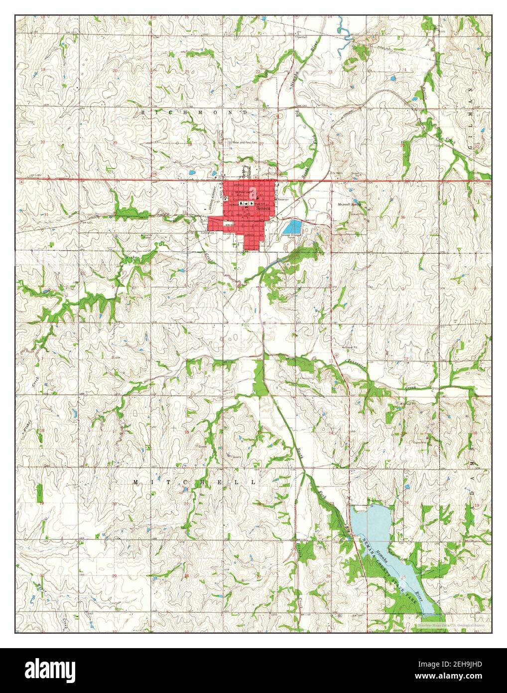 Seneca, Kansas, map 1966, 124000, United States of America by Timeless