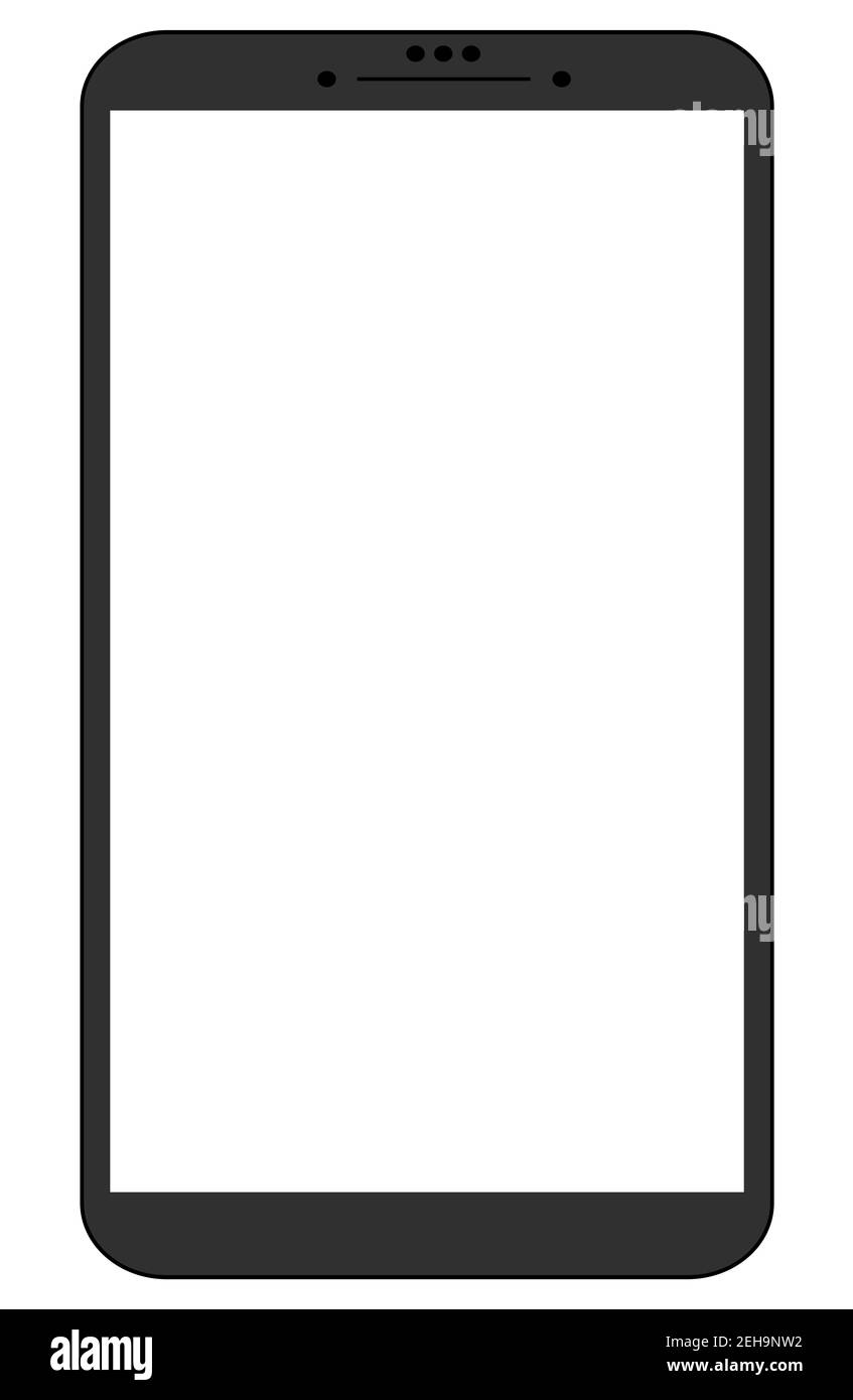 Smartphone flat mockup. Template for UI design. Black on white background, white screen. Stock Vector