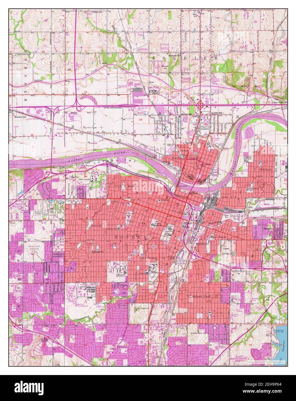 Topeka, Kansas, map 1950, 124000, United States of America by Timeless