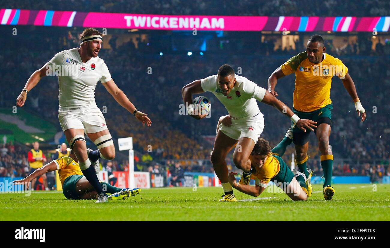 Rugby Union - England v Australia - IRB Rugby World Cup 2015 Pool A - Twickenham Stadium, London, England - 3/10/15  England's Anthony Watson scores a try  Reuters / Andrew Winning  Livepic Stock Photo