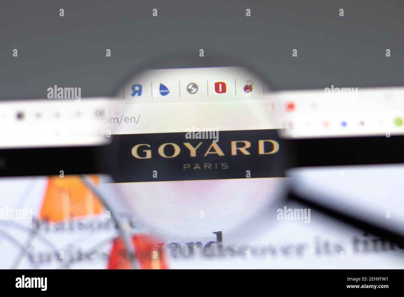 New York, USA - 15 February 2021: Goyard website in browser with company logo, Illustrative Editorial Stock Photo