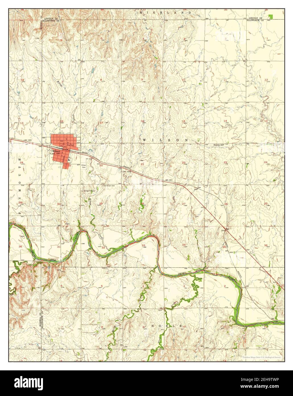 Wilson, Kansas, map 1956, 124000, United States of America by Timeless