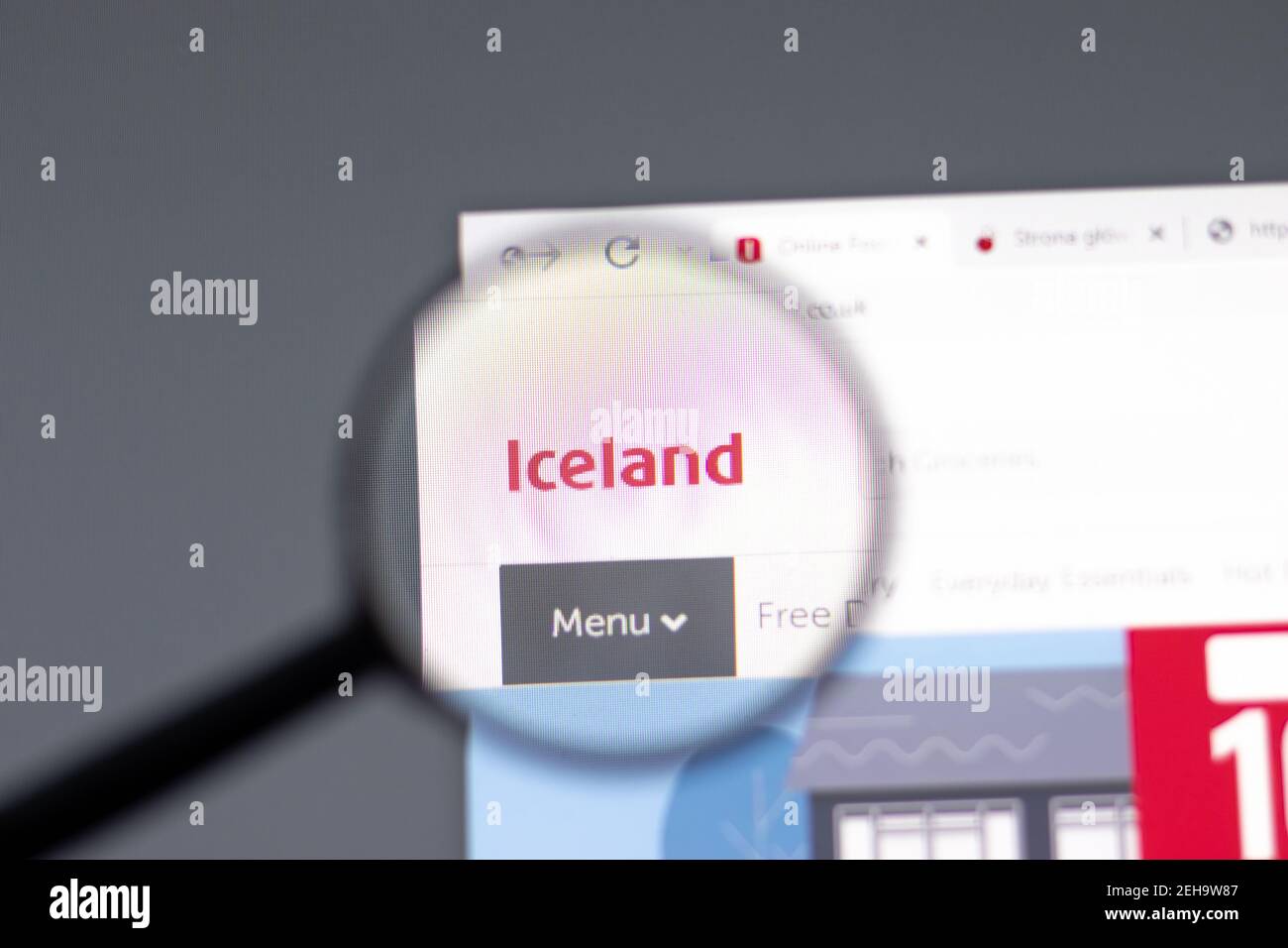 New York, USA - 15 February 2021: Iceland website in browser with company logo, Illustrative Editorial Stock Photo