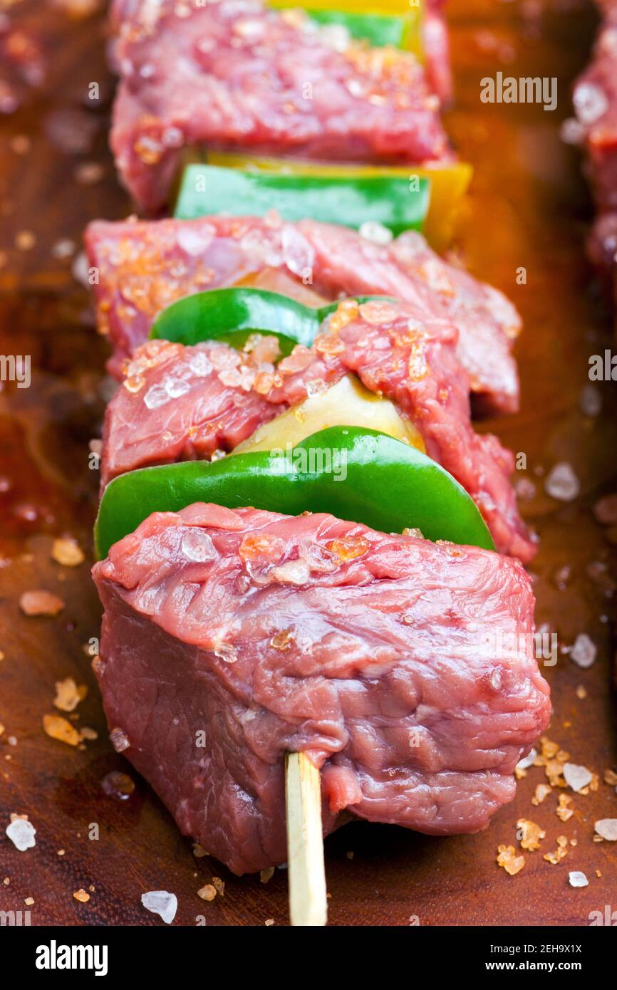 delicious raw meat skewer, beef Stock Photo Alamy