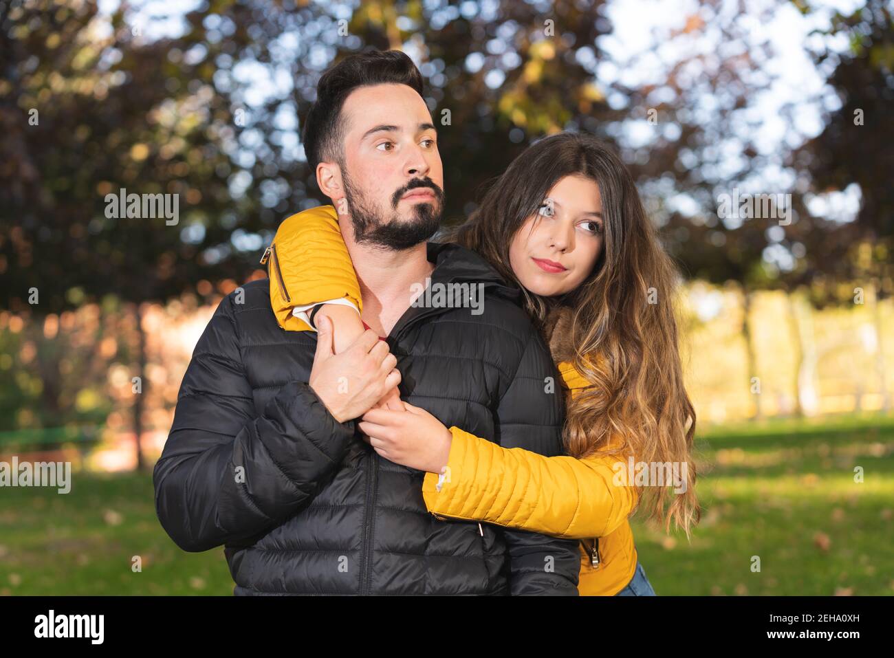 Cute Young Couple Hugging Each Other In A Park Stock Photo   Alamy