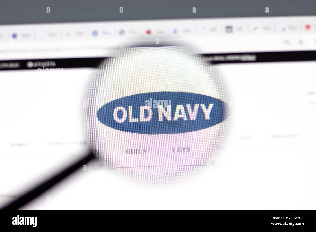 New York, USA - 15 February 2021: Old Navy website in browser with company logo, Illustrative Editorial Stock Photo