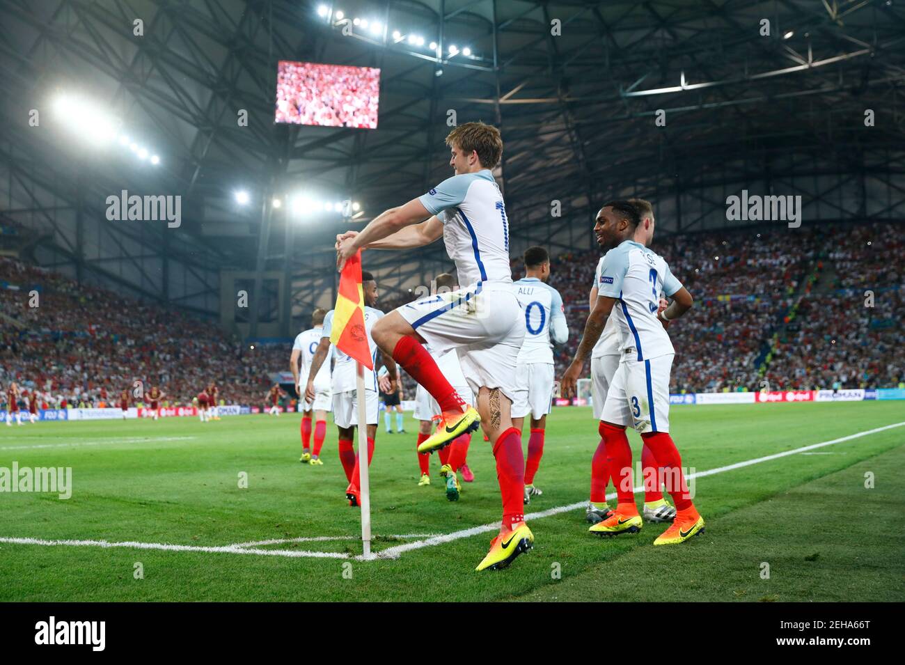 Football Soccer - England v Russia - EURO 2016 - Group B - Stade Vélodrome, Marseille, France - 11/6/16  England's Eric Dier celebrates with teammates after scoring their first goal  REUTERS/Eddie Keogh  Livepic Stock Photo