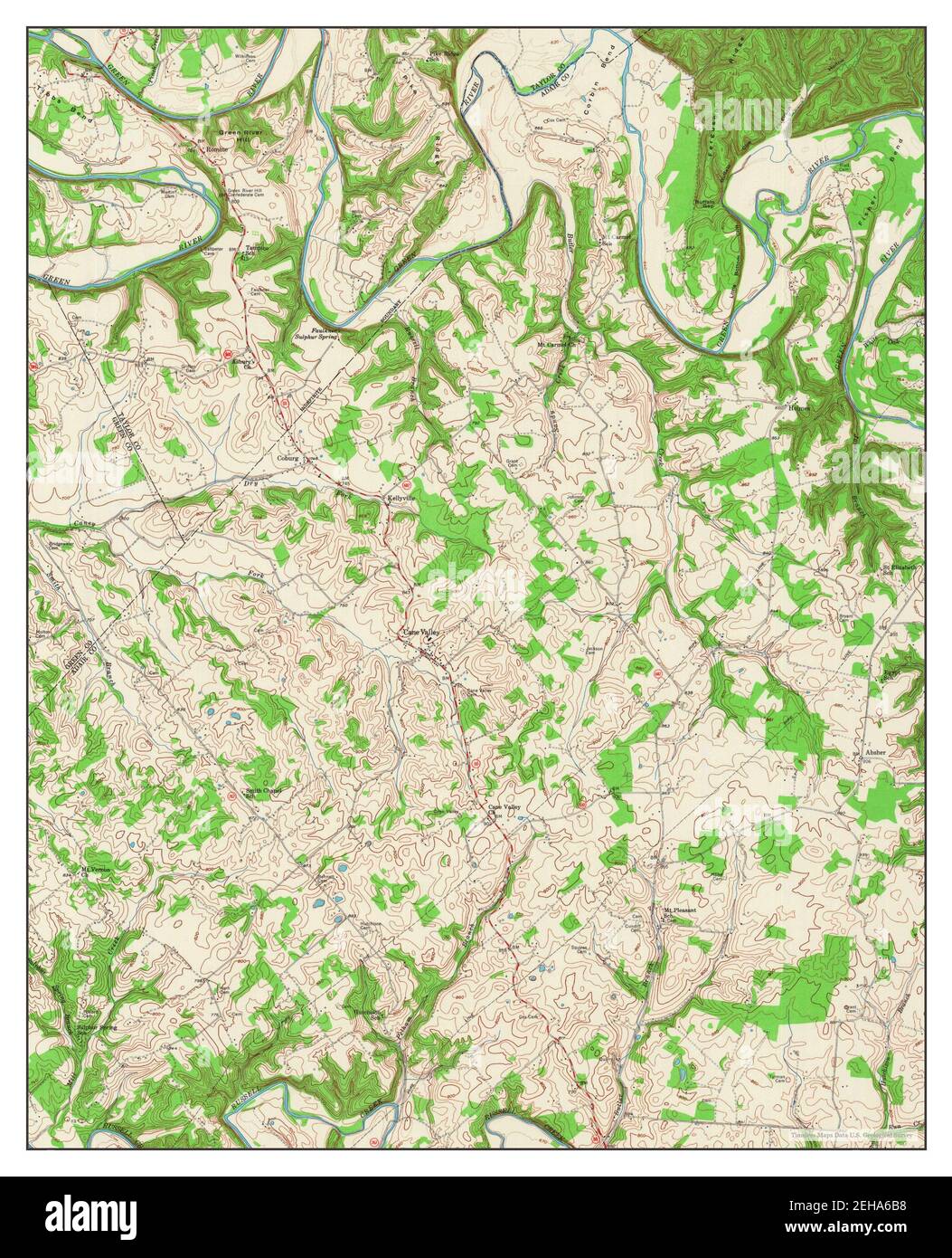 Cane Valley, Kentucky, map 1953, 124000, United States of America by