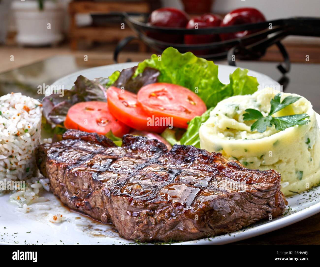 Grilled meat with trimmings food Stock Photo Alamy