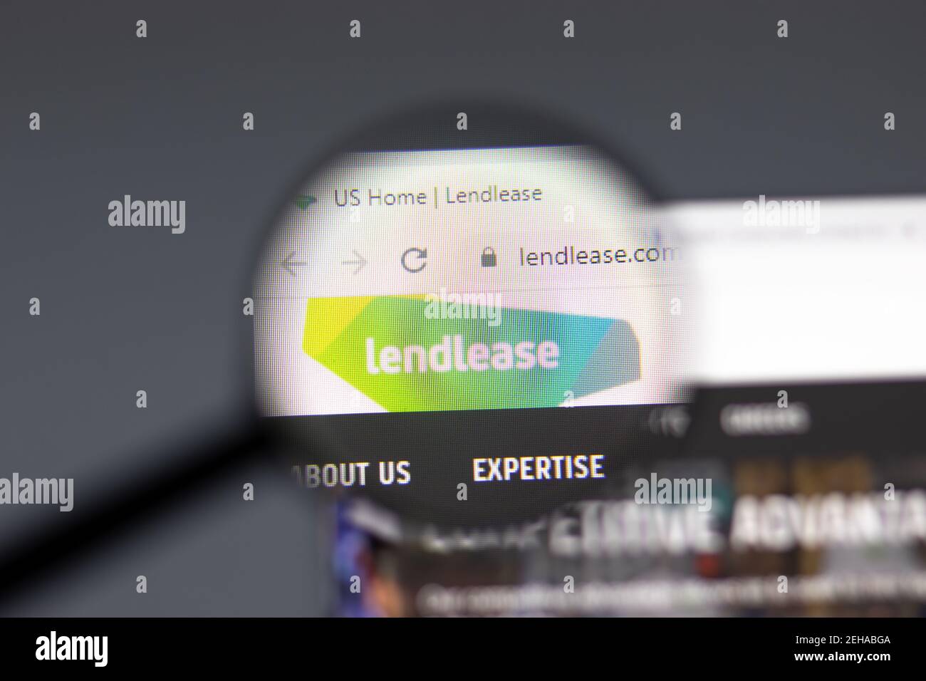 New York, USA - 15 February 2021: Lendlease website in browser with company logo, Illustrative Editorial Stock Photo