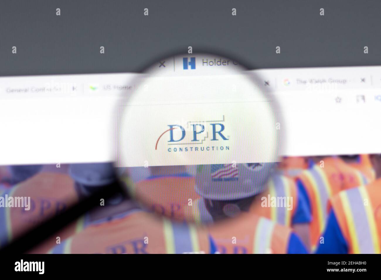 New York, USA - 15 February 2021: DPR Construction website in browser with company logo, Illustrative Editorial Stock Photo