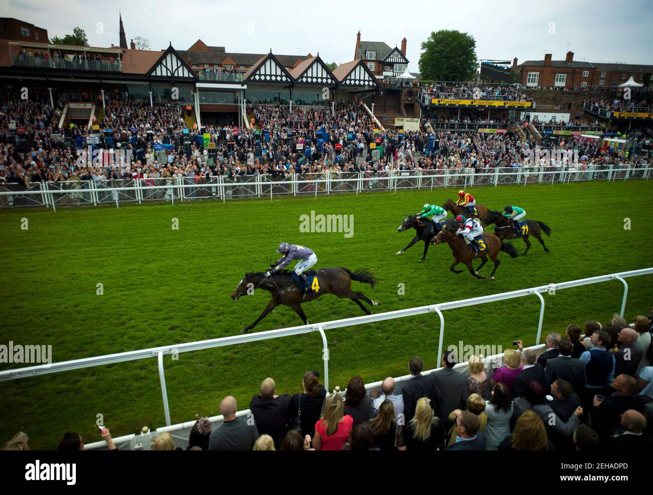 Horse Racing - Chester May Meeting - Chester Racecourse - 5/5/11  Gabrial ridden by Paul Hanagan (L) leads the field before going on to win the 15.30 The Irish Stallion Farms E.B.F. Maiden Stakes Race  Mandatory Credit: Action Images / Julian Herbert  Livepic Stock Photo