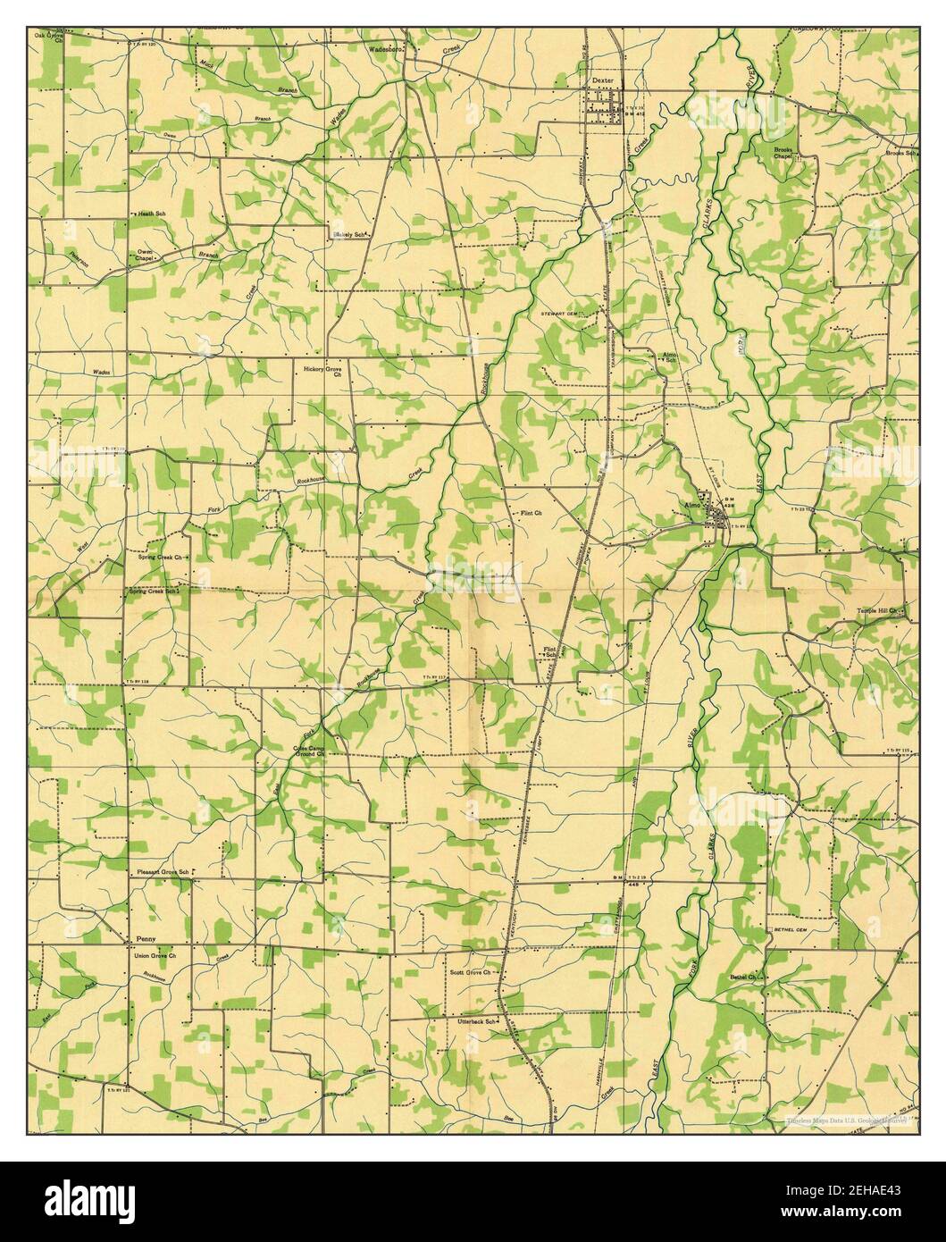 Dexter, Kentucky, map 1936, 124000, United States of America by