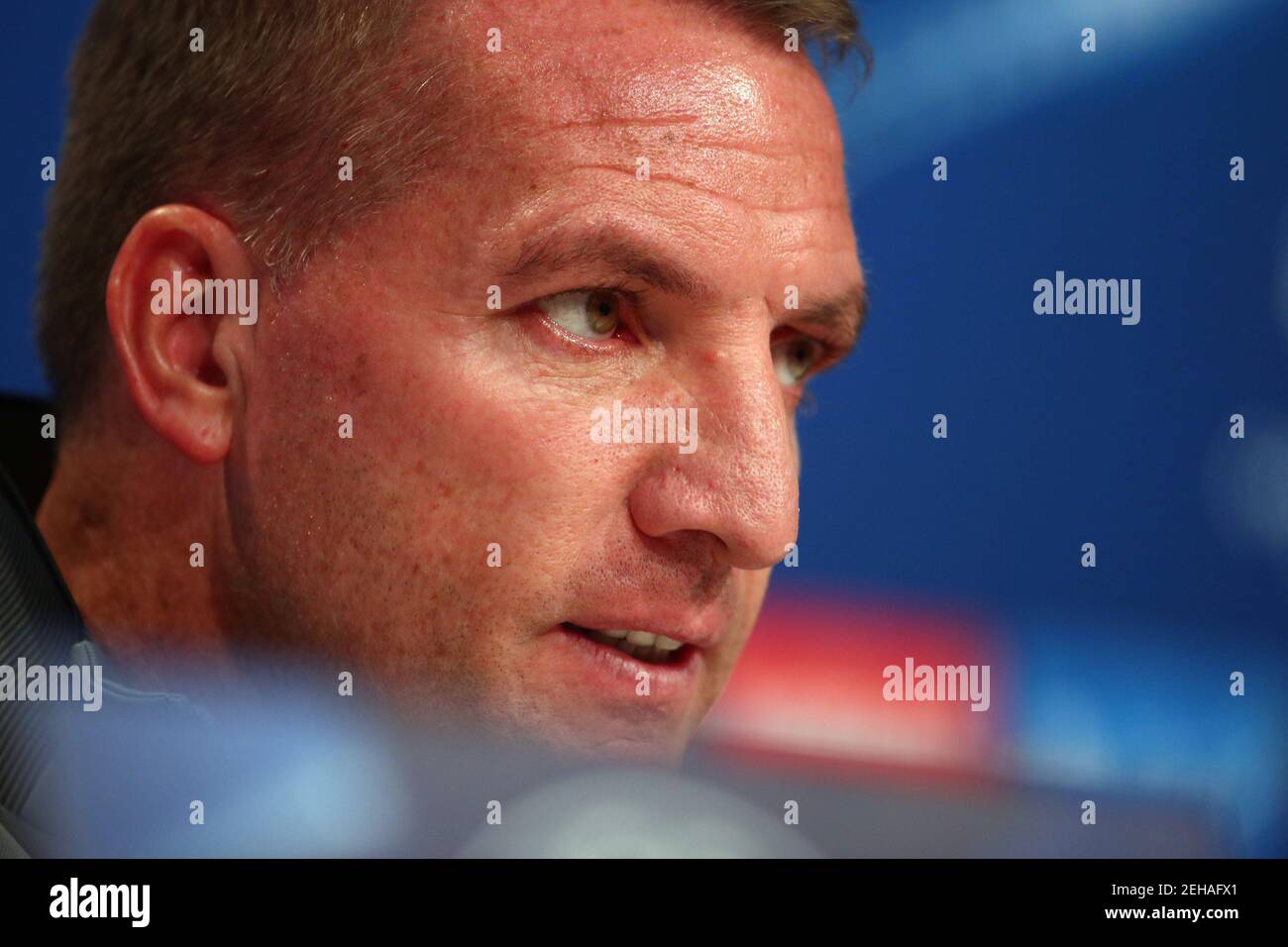 Soccer Football - Champions League - Celtic Press Conference - Munich, Germany - October 17, 2017   Celtic manager Brendan Rodgers during the press conference   REUTERS/Michael Dalder Stock Photo