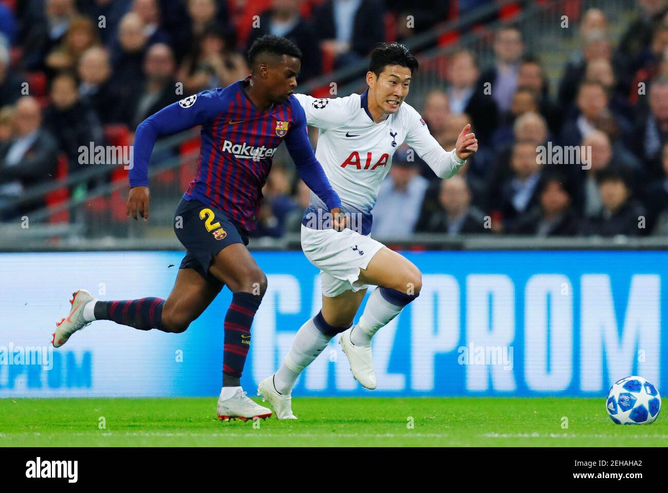 Soccer Football - Champions League - Group Stage - Group B - Tottenham Hotspur v FC Barcelona - Wembley Stadium, London, Britain - October 3, 2018  Barcelona's Nelson Semedo in action with Tottenham's Son Heung-min     REUTERS/Eddie Keogh Stock Photo