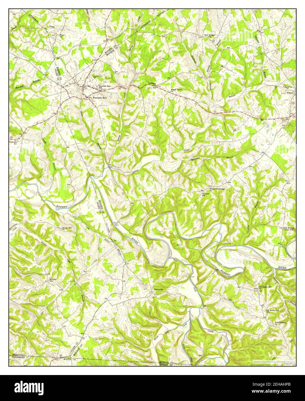 Fountain Run, Kentucky, map 1954, 124000, United States of America by