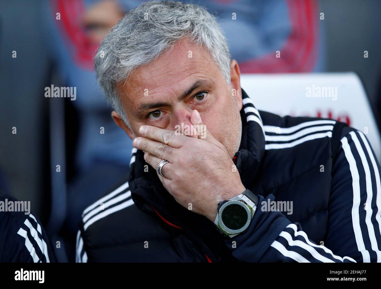 Soccer Football - Premier League - Brighton & Hove Albion v Manchester United - The American Express Community Stadium, Brighton, Britain - May 4, 2018 Manchester United manager Jose Mourinho before the match REUTERS/Eddie Keogh EDITORIAL USE ONLY. No use with unauthorized audio, video, data, fixture lists, club/league logos or "live" services. Online in-match use limited to 75 images, no video emulation. No use in betting, games or single club/league/player publications. Please contact your account representative for further details. Stock Photo