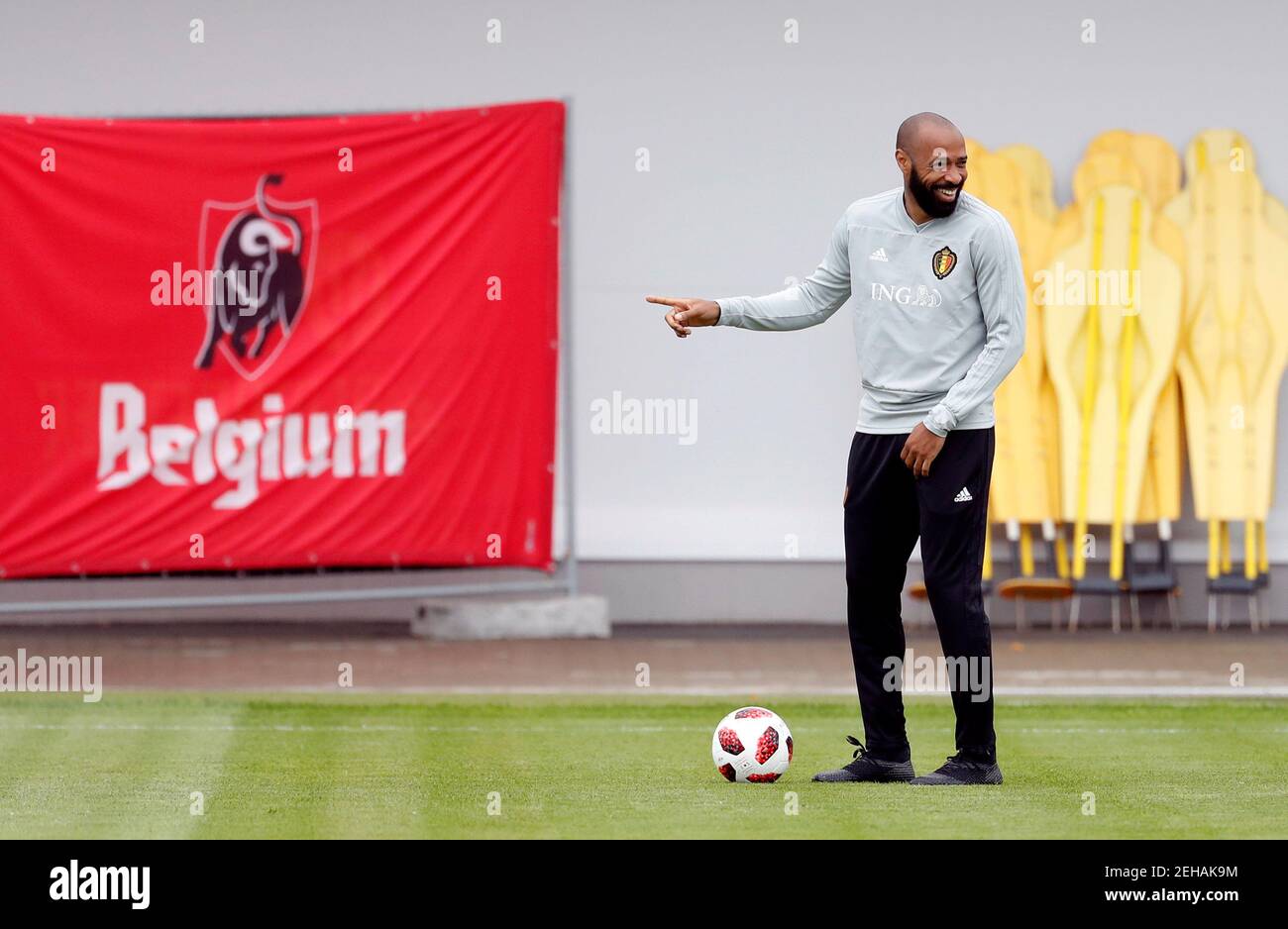 Soccer Football - World Cup - Belgium Training - Belgium Training Camp, Dedovsk, Russia - July 9, 2018   Belgium assistant coach Thierry Henry during training   REUTERS/Damir Sagolj Stock Photo